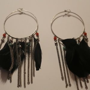 Large Hoop Feather Earrings